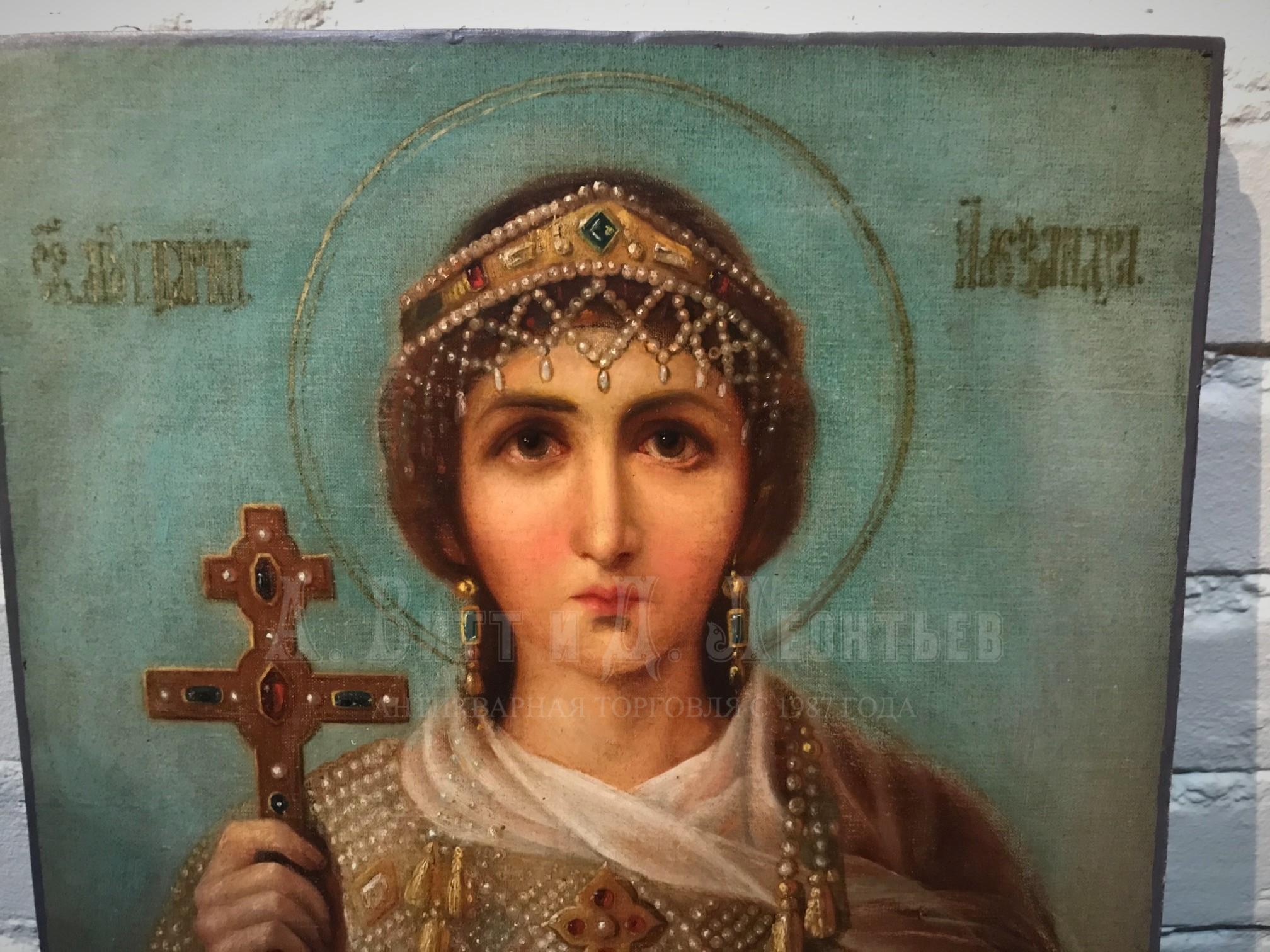 Икона русская антикварная Святая Александра